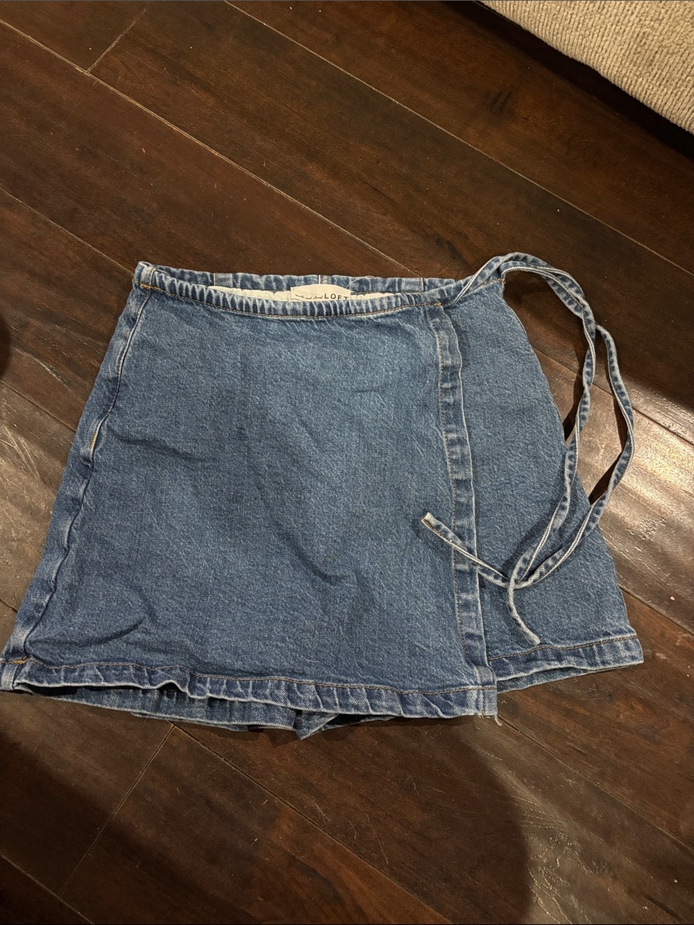 The Loft Denim Wrap Skirt with Side Tie - Blue-Size 2